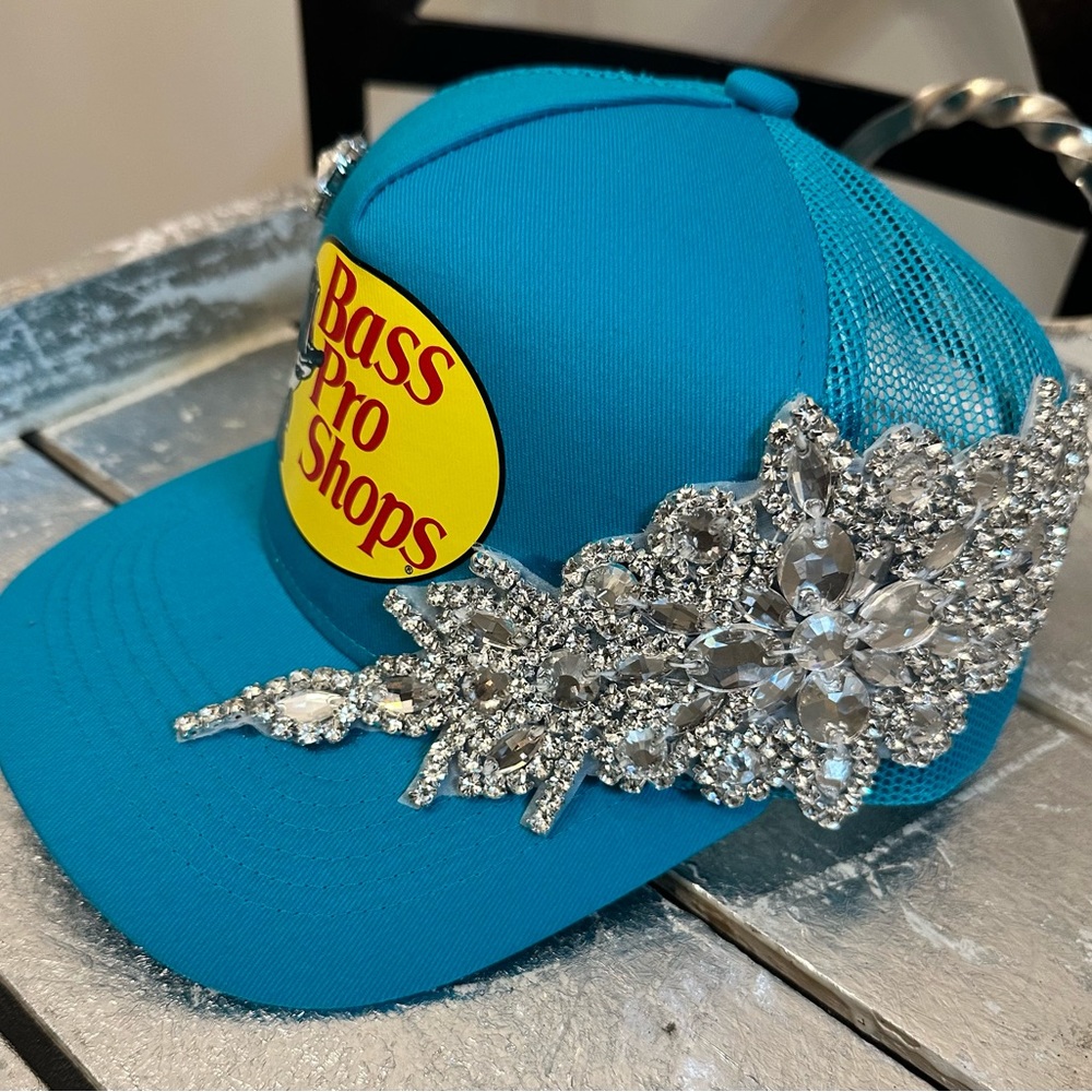 Custom Swarovski Bling Bass Pro SnapBack cap/hat! Teal Blue